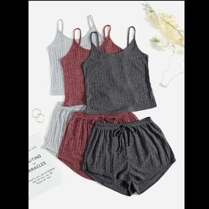 Ribbed Knit Cami Top & Tie Front Shorts